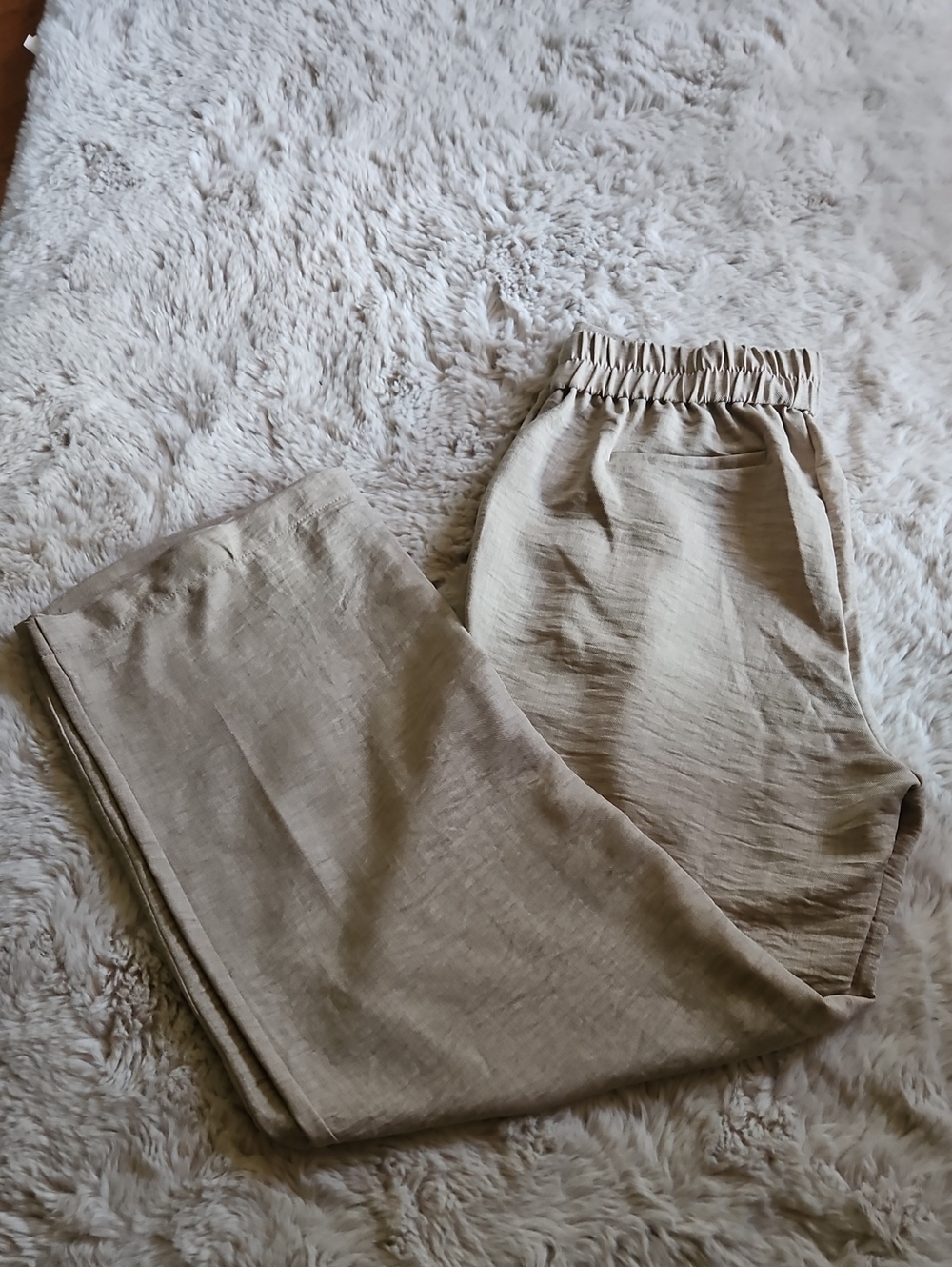 Minteau Neutral Linen-Blend Elastic Waist Pants